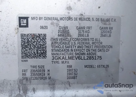 2020 GMC Terrain Fwd Sle z USA, uszkodzony, nr VIN 3GKALMEV6LL285175